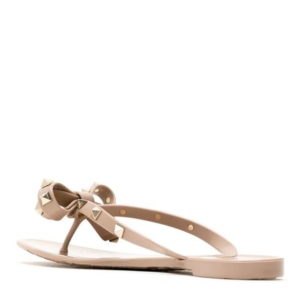 Cream + gold Rockstud Bow Beige Jelly Sandals NWOB - Picture 9 of 12